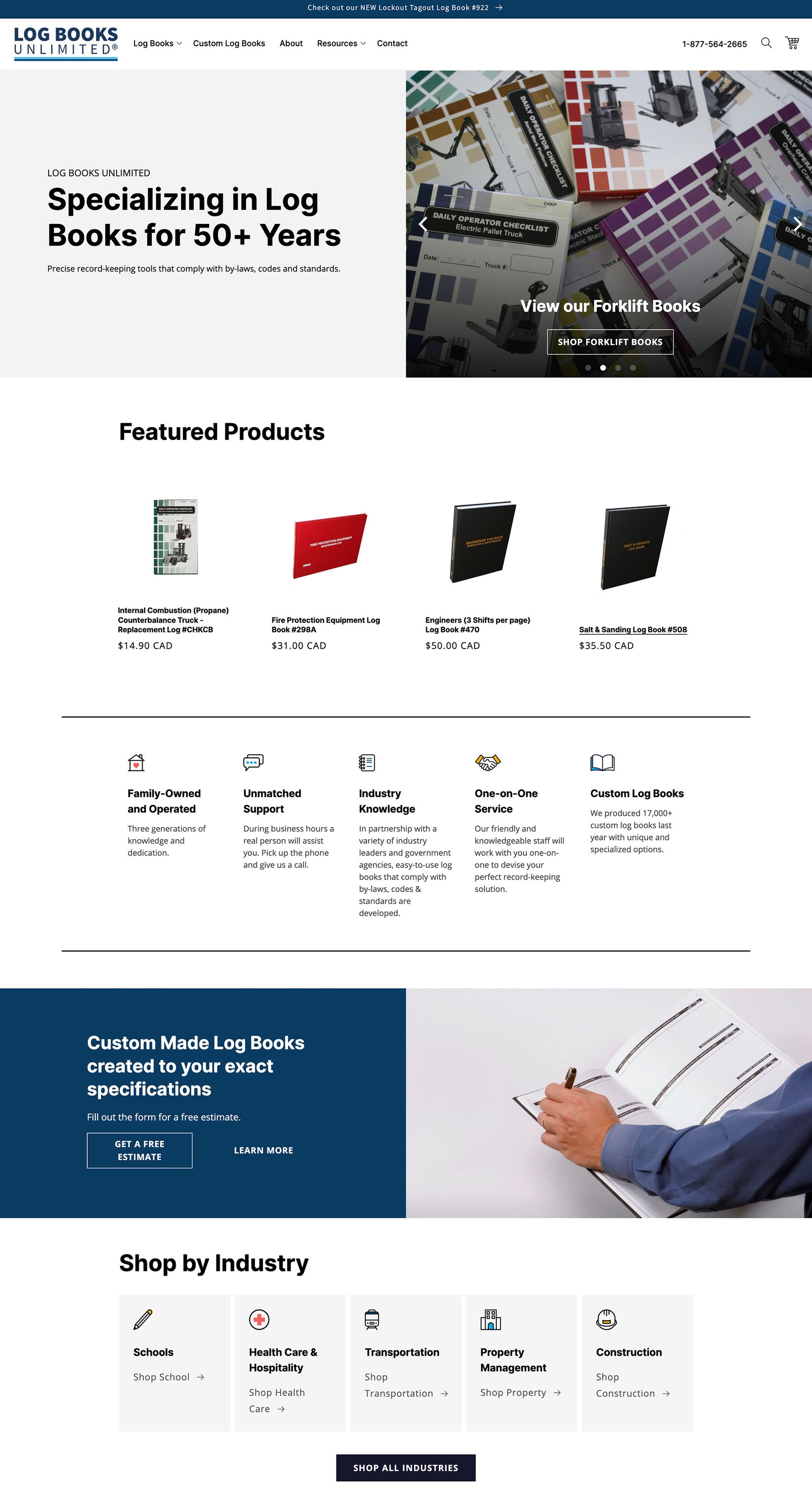 Screenshot of Log books' homepage