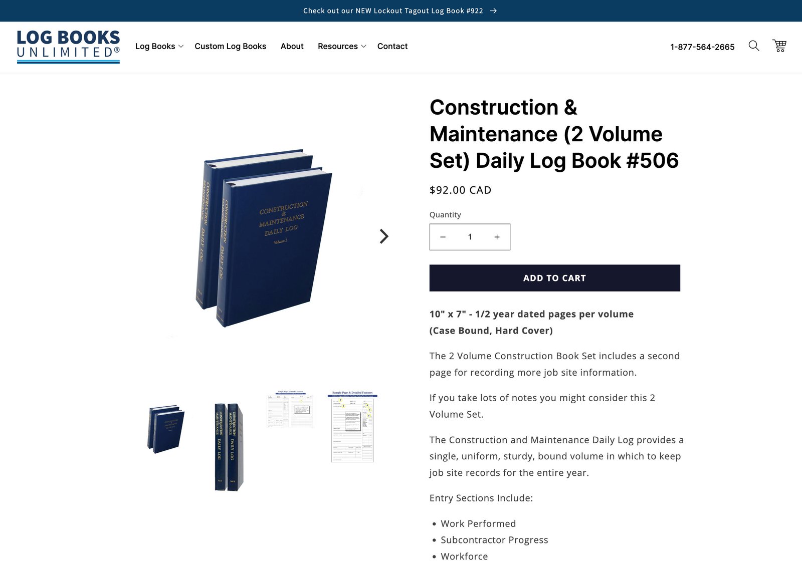 Screenshot of Log books' product page