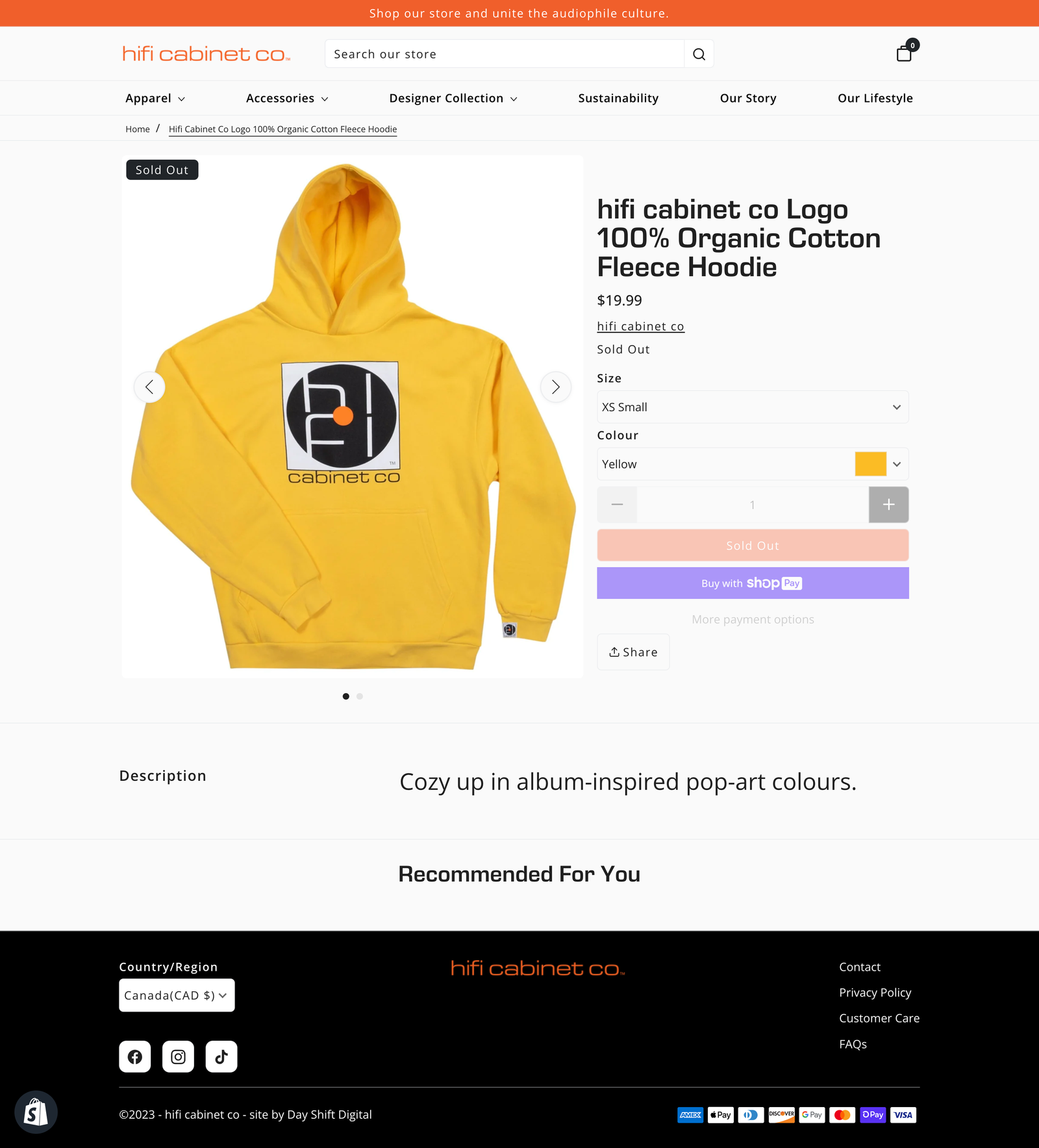 Screenshot of the hifi cabinet company's product page